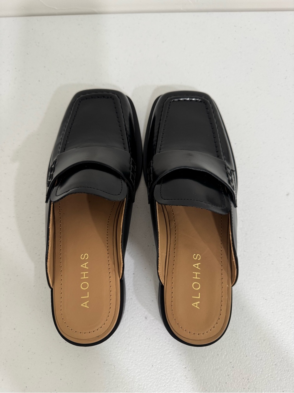 EUC ALOHAS Alfred Black Leather Mule Loafer Women's 38 US 7-7.5 Square Toe - Picture 7 of 12
